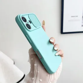 Minimalist Aesthetic Hand Feel Sliding Camera Cover Silicone Case for iPhone ?C Shockproof, Soft Touch, Lens Protection