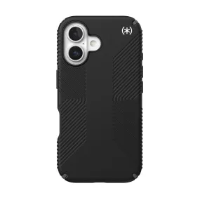 Speck Presidio2 Grip Case - Apple iPhone 16 - Black & Slate Grey (SPK150779-3205) Smooth Texture Pattern Protective Finish