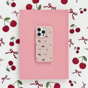 Ditsy Bows & Cherries Phone Case - Pink Glossy Pattern Vivid Detail