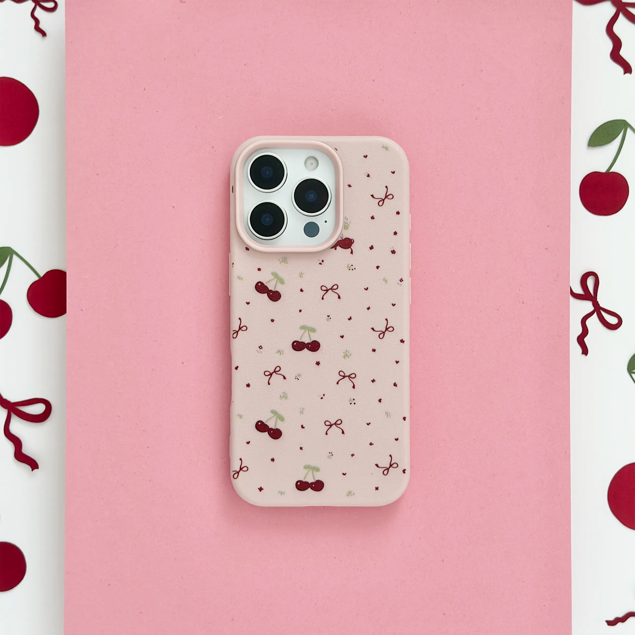 Elegant Detail Ditsy Bows & Cherries Phone Case - Pink