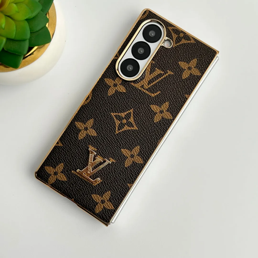 Samsung Galaxy Z Fold Luxury Gold Plated Leather Case Protective cover Rugged Outline