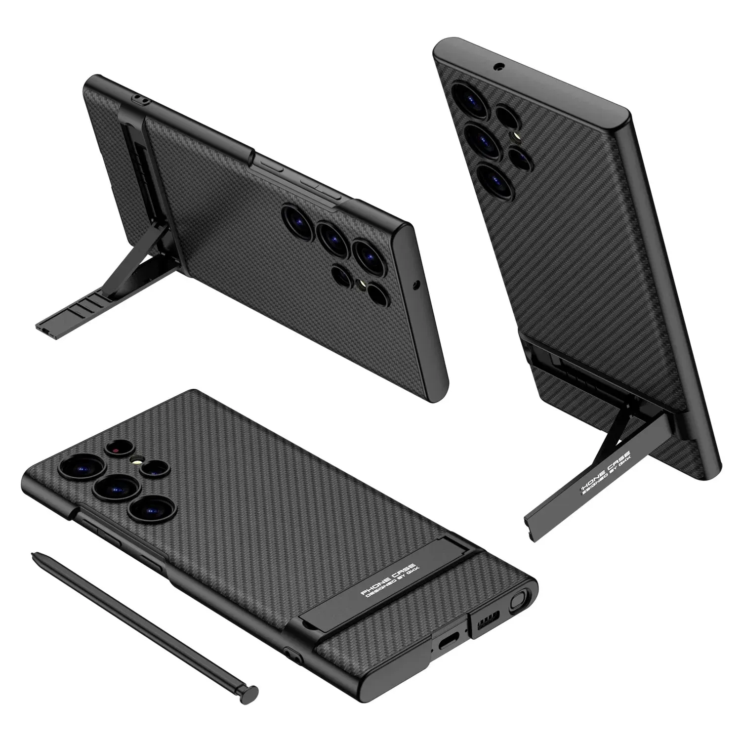 Portable Shield Strong Surface Carbon Fiber Kickstand Case  For Samsung S24 S23 Series