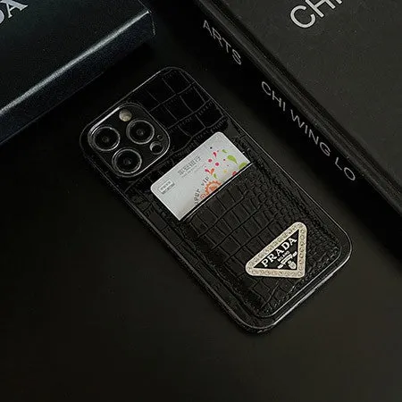 Prada Luxury Leather Rhinestone iPhone Case Refined Look Futuristic style