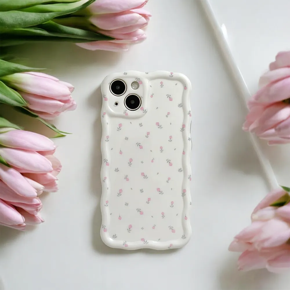 Anti scratch Wavy Phone Case - Ditsy Floral White