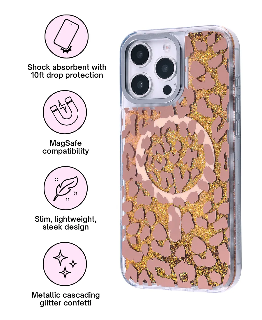 Fashion Touch Gradient Finish Gold Leopard Glitter MagSafe Phone Case