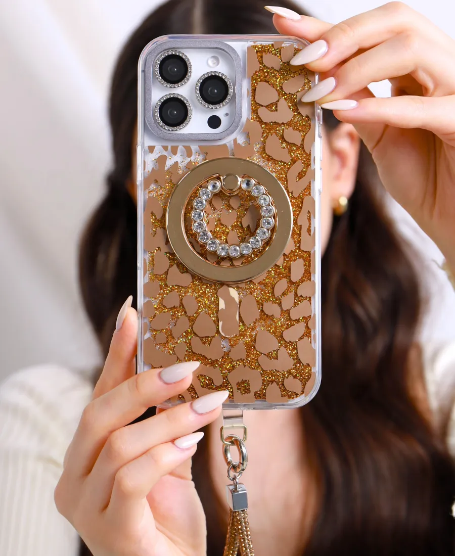 Gold Leopard Glitter MagSafe Phone Case Stylish Touch