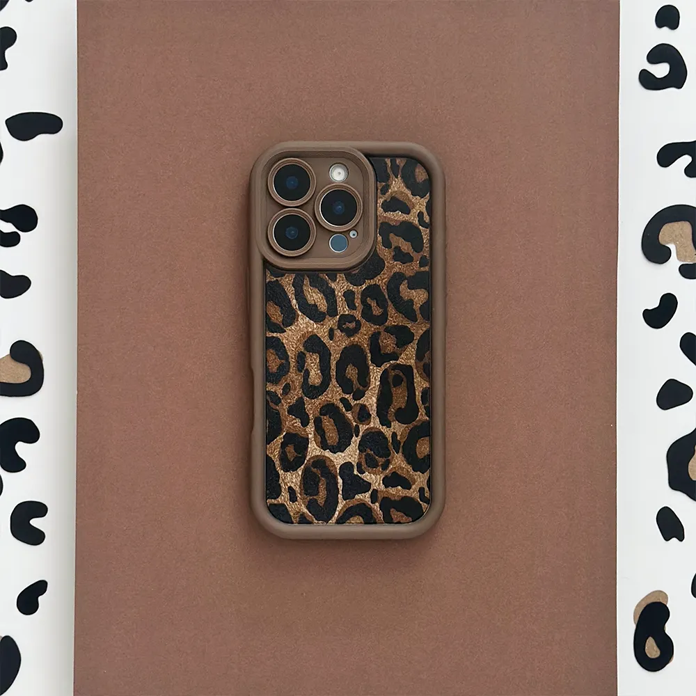 Mocha Leopard Phone Case Durable Protection Layer Durable Edge Texture