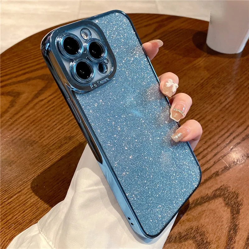 Shockproof Glitter Square Plating Case For iPhone Camera Protection Rugged Design Style