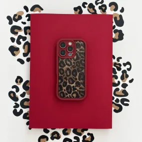Premium Texture Layer Flexible Texture Burgundy Leopard Phone Case
