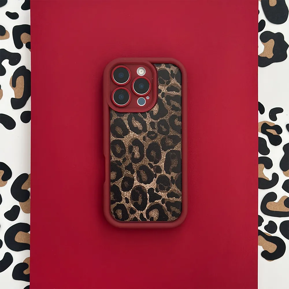 Burgundy Leopard Phone Case Protective Shell Design Urban Minimalism