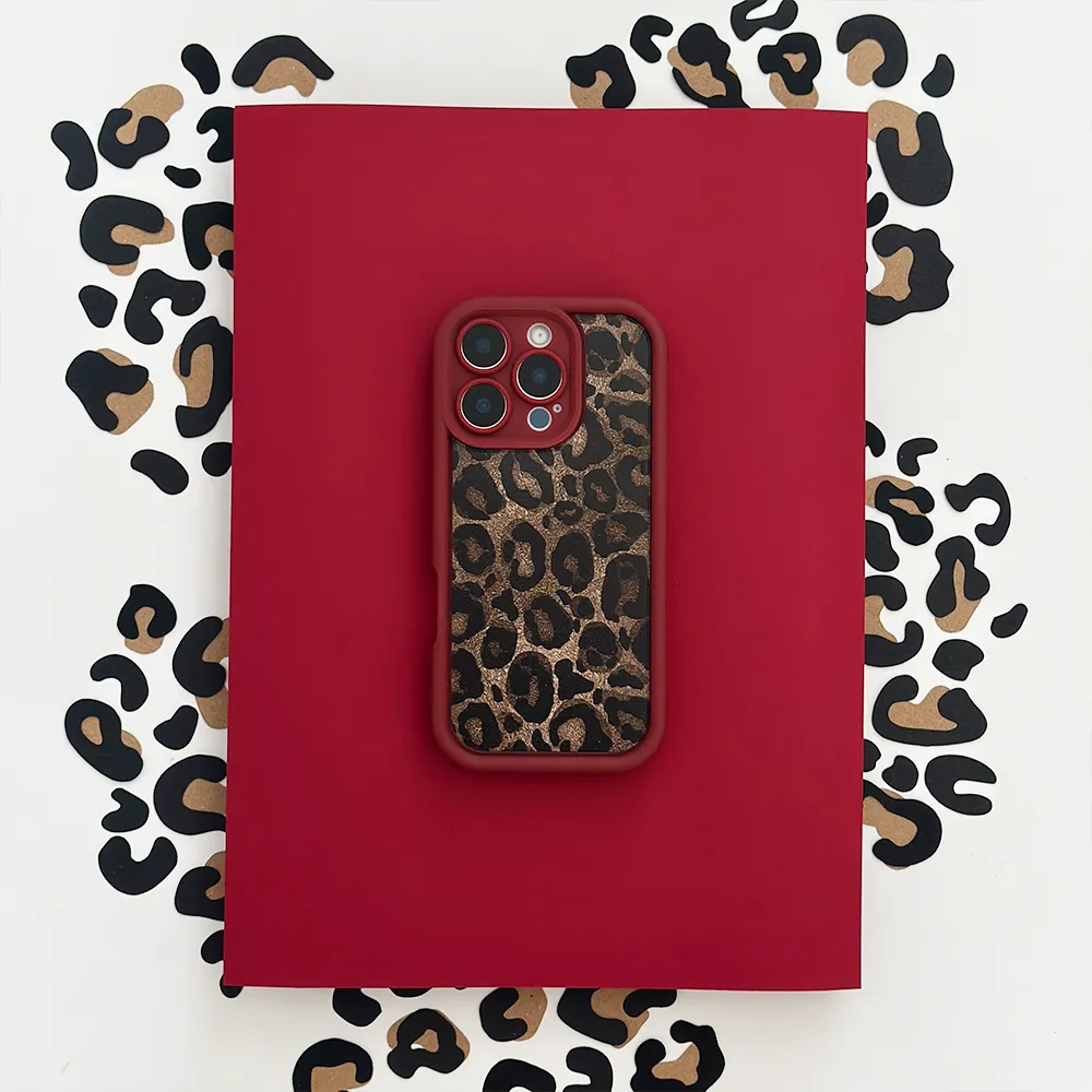 Premium Texture Layer Flexible Texture Burgundy Leopard Phone Case