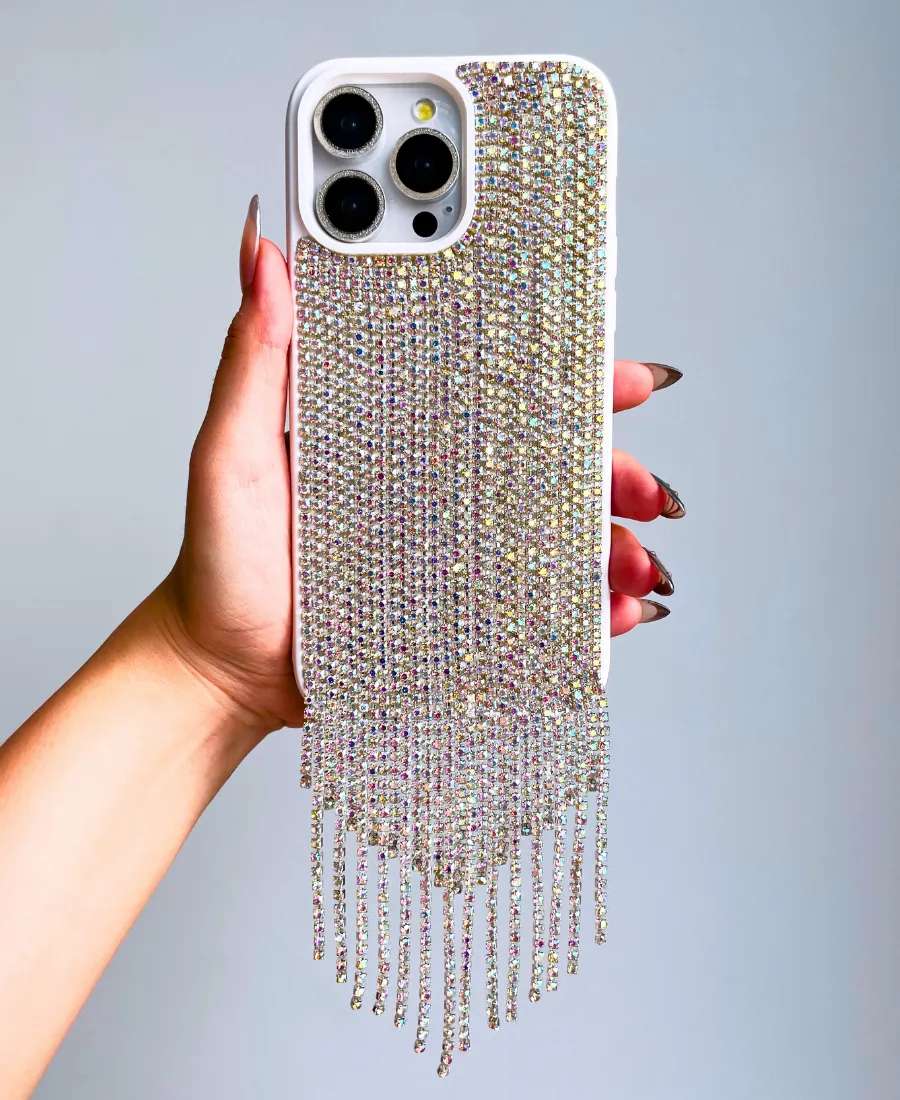 Silver Cascading Crystal Phone Case Rugged Surface Build Matte Pattern