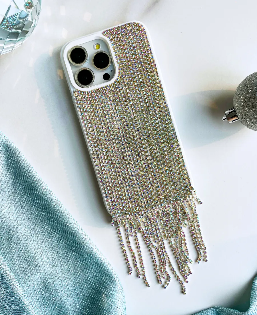 Gloss Finish Design clean design Silver Cascading Crystal Phone Case