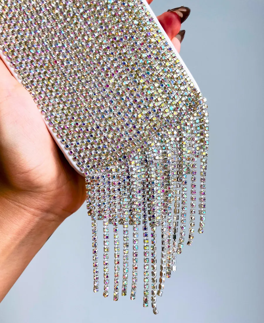 Rugged Look Handcrafted Design Silver Cascading Crystal Phone Case