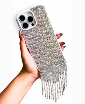 Luxury Appeal Smooth Touch Silver Cascading Crystal Phone Case