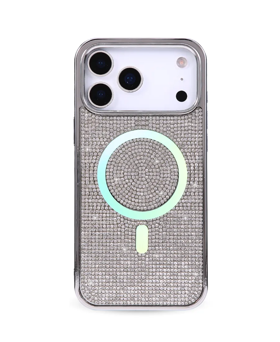 Travel Essential Silver Crystal Glam MagSafe Phone Case