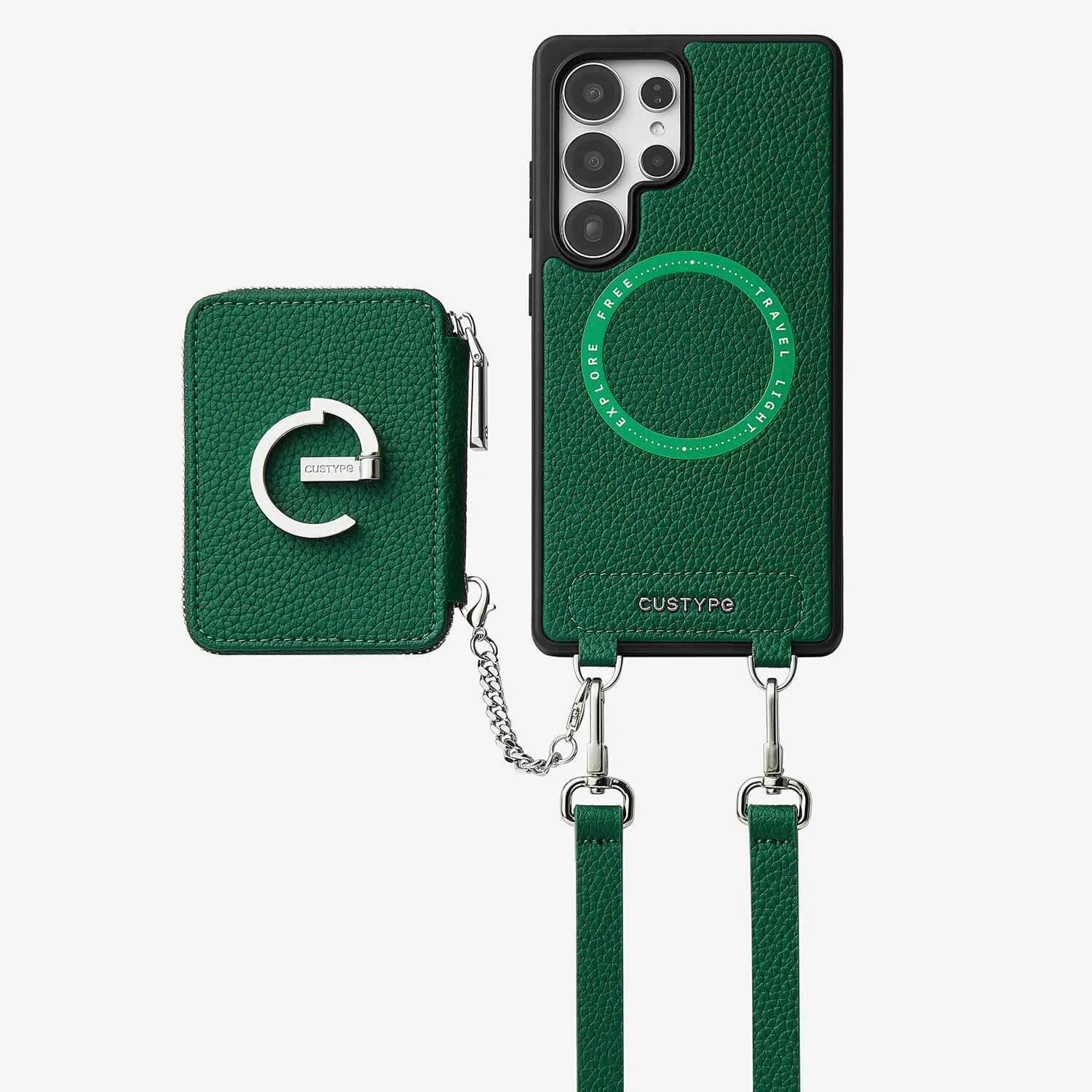 Premium Look Silver Edge Kit- Samsung Galaxy Magnetic Wallet Phone Case with Neck Strap & Grip