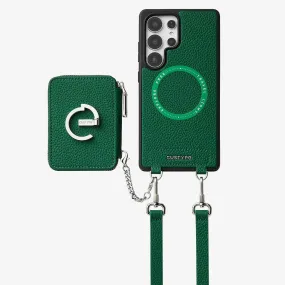 Silver Edge Kit- Samsung Galaxy Magnetic Wallet Phone Case with Neck Strap & Grip Strong Surface Hybrid Protection