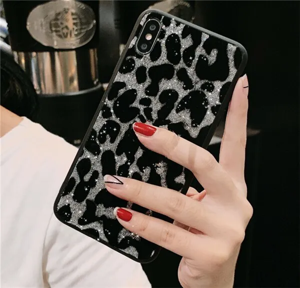 Silver Glitter Leopard Phone Case For Samsung Personal Style Shock Cushion