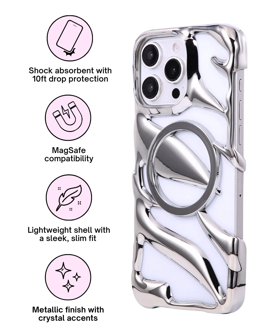 Clear Pattern Protective Lining Silver Ripple MagSafe Bumper Phone Case
