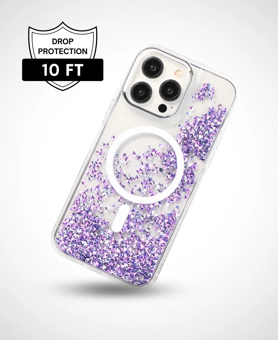 Impact Guard Clear Design Purple Prism Glitter MagSafe Phone Case