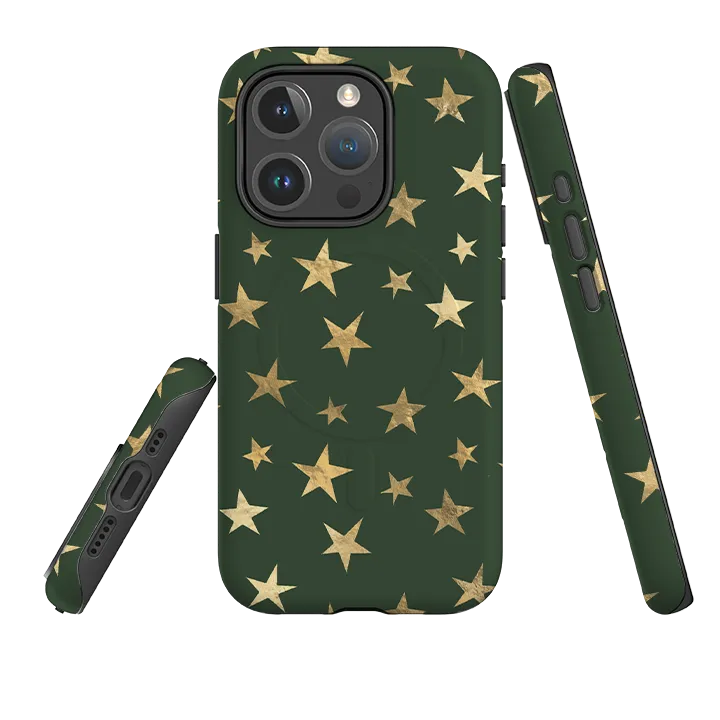 Slim Design iPhone MagSafe Tough Case - Green and Gold Stars