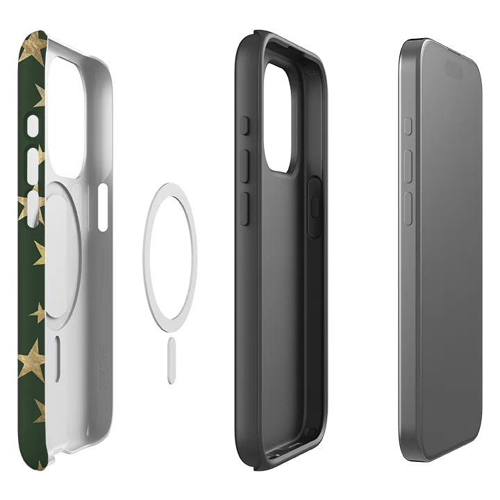 Modern Texture Comfort Build Layer iPhone MagSafe Tough Case - Green and Gold Stars