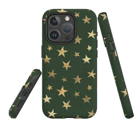 iPhone MagSafe Tough Case - Green and Gold Stars Smooth Layer Lightweight Grip