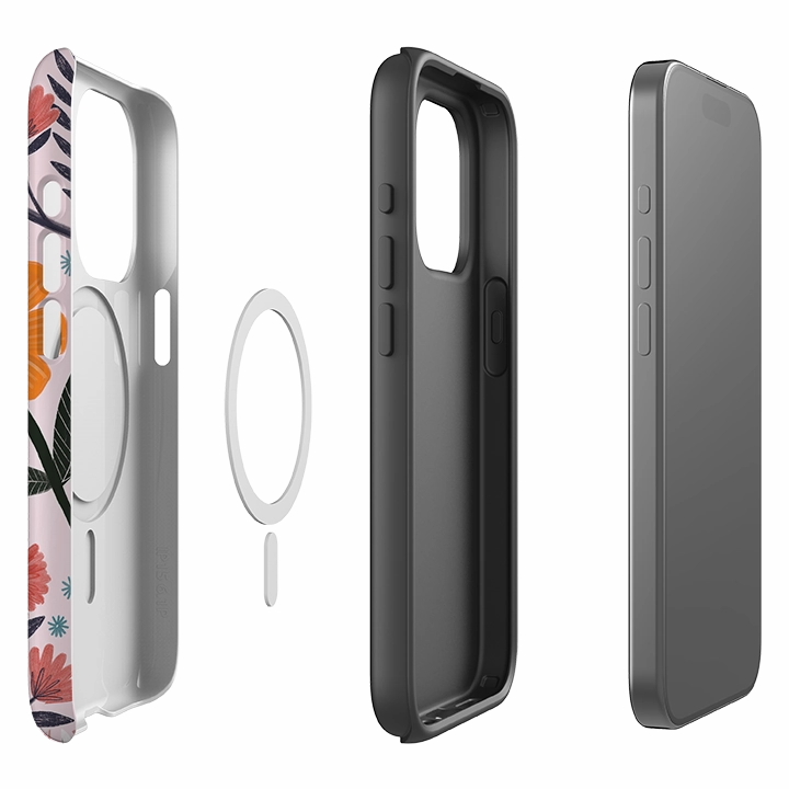 iPhone MagSafe Tough Case -  Pink Horse Floral By Lee Foster Wilson Durable touch Matte Pattern Design