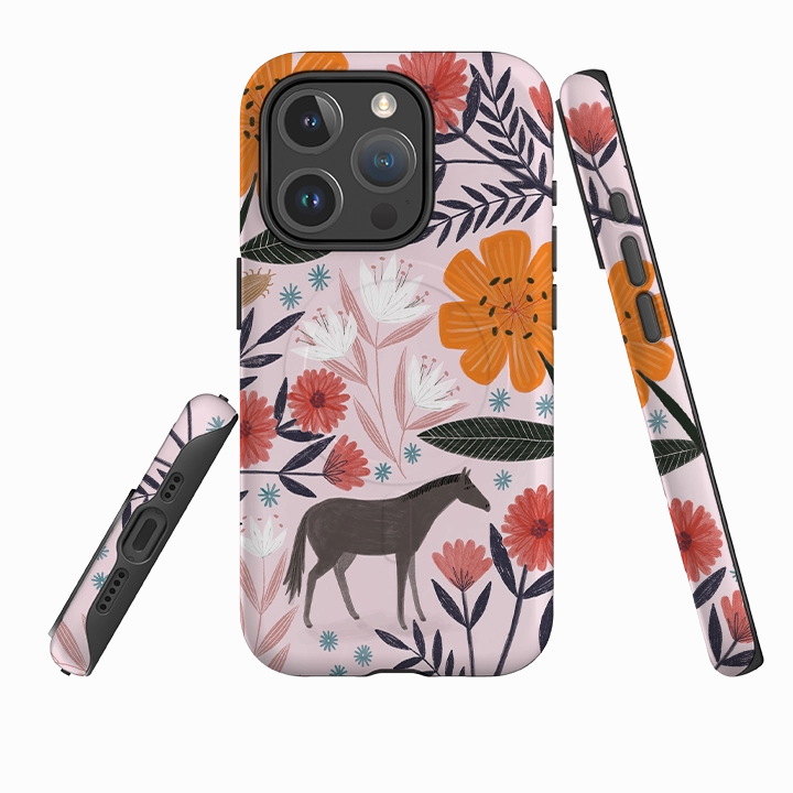 iPhone MagSafe Tough Case -  Pink Horse Floral By Lee Foster Wilson Durable Frame