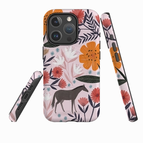 iPhone MagSafe Tough Case -  Pink Horse Floral By Lee Foster Wilson Elegant Detail