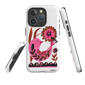 Protective Craft Matte Texture Design iPhone MagSafe Tough Case - Folk Floral Bird By Tracey English