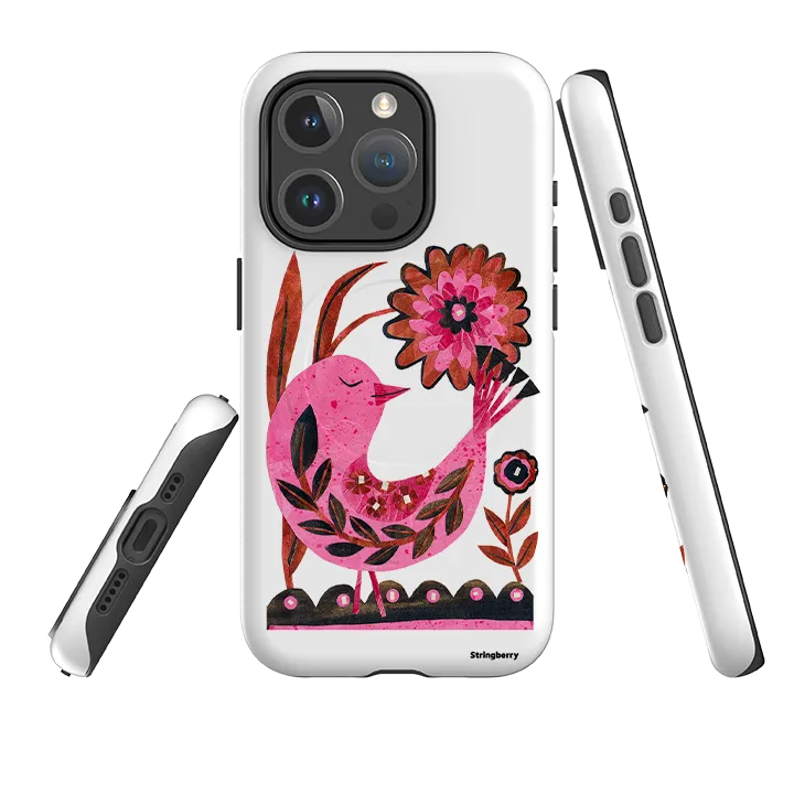 Vivid Texture Refined Texture iPhone MagSafe Tough Case - Folk Floral Bird By Tracey English