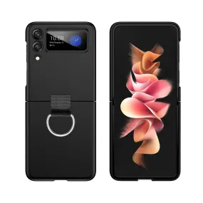 Folding Screen Protective Back Cover Case with Ring Holder For Samsung Z Flip Elegant Pattern Design Smooth Form Texture
