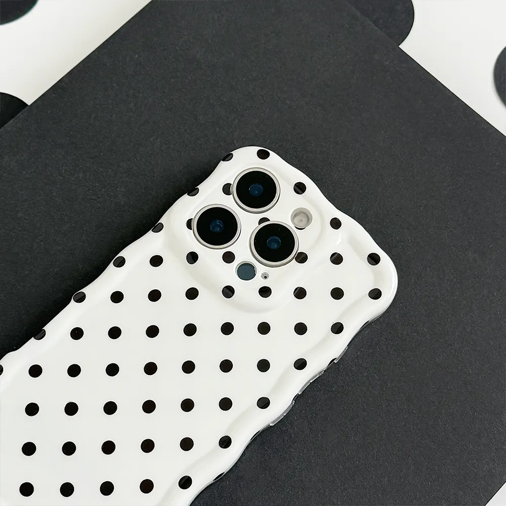 Wavy Phone Case - White Polka Dot Durable Texture Layer