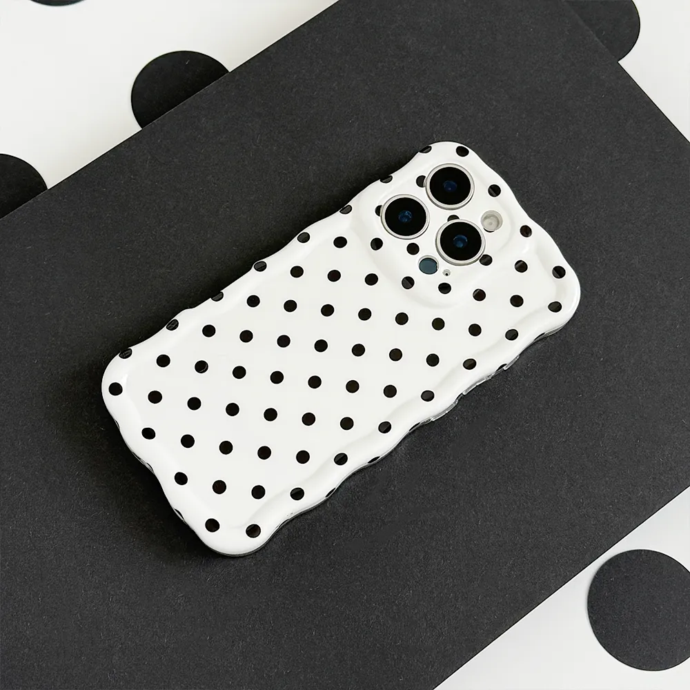 Stylish Finish Polished Look Wavy Phone Case - White Polka Dot