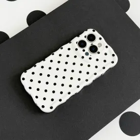 Stylish Finish Polished Look Wavy Phone Case - White Polka Dot