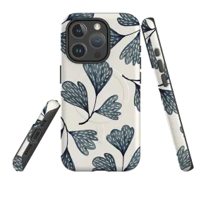 iPhone MagSafe Tough Case - Indigo Leaves By Katherine Quinn Smooth Pattern Finish Long Lasting