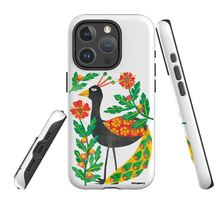 iPhone MagSafe Tough Case - Folk Floral Peahen By Tracey English Refined Finish