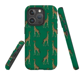 Hybrid Material Daily Carry iPhone MagSafe Tough Case - Giraffe On Green