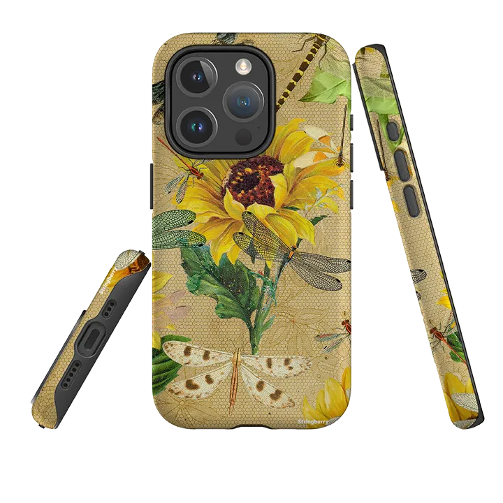 iPhone MagSafe Tough Case -  Dragonflies and Sunflowers Modern Touch