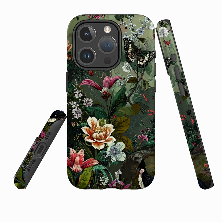 Premium Build Layer Durable Texture Layer iPhone MagSafe Tough Case - Green Vyne Butterfly