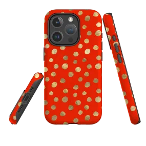 Fashion Detail Hybrid Texture Layer iPhone MagSafe Tough Case -  Red and Golden Dots