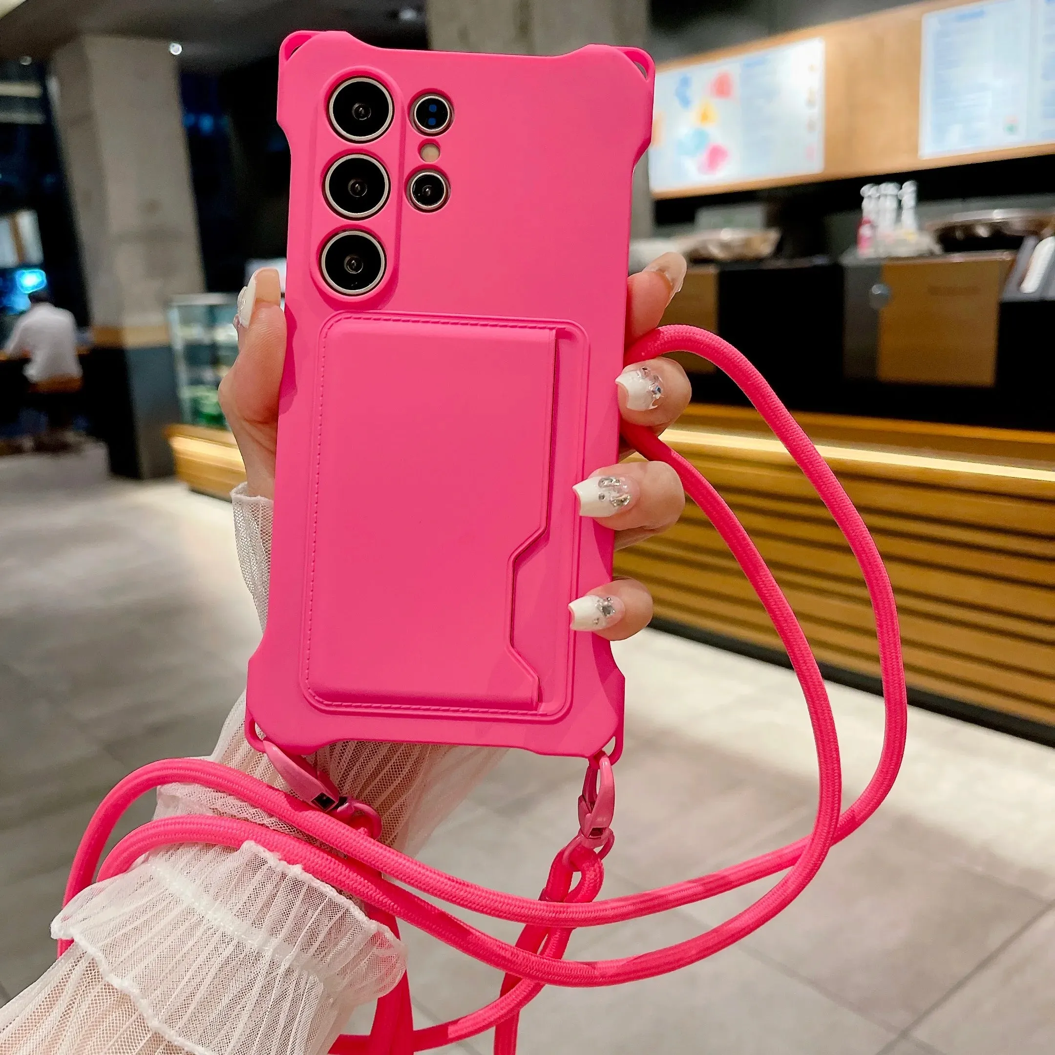 Vivid Design Texture Crossbody Lanyard case with Card Holder for Samsung