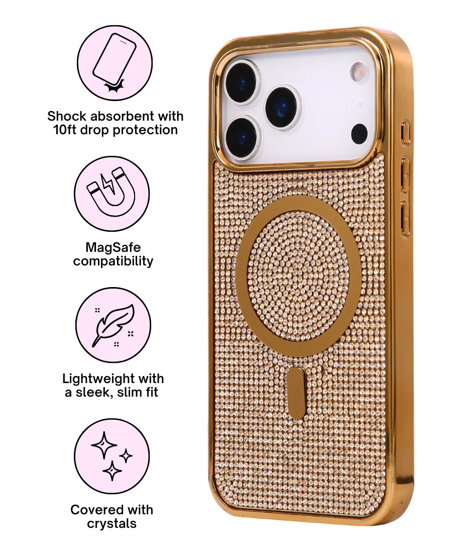 Gloss Finish Texture Gold Crystal Glam MagSafe Phone Case