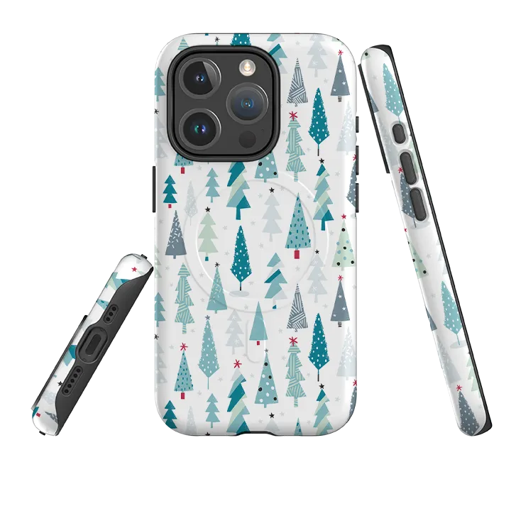 Durable Edge Layer Reusable Material iPhone MagSafe Tough Case - Little Xmas Trees By Ali Brookes