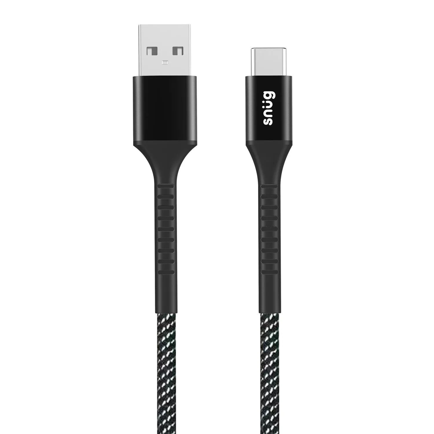 Snug USB To Type-C Nylon Braided Cable 10W - 1.2 Metre - Black/Silver (SNPW-CABNTYCU-B) Minimal Surface Layer Stylish Detailing