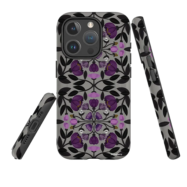 iPhone MagSafe Tough Case -  Purple Flower Skull I By Nina Pace Premium Look Protective Outline