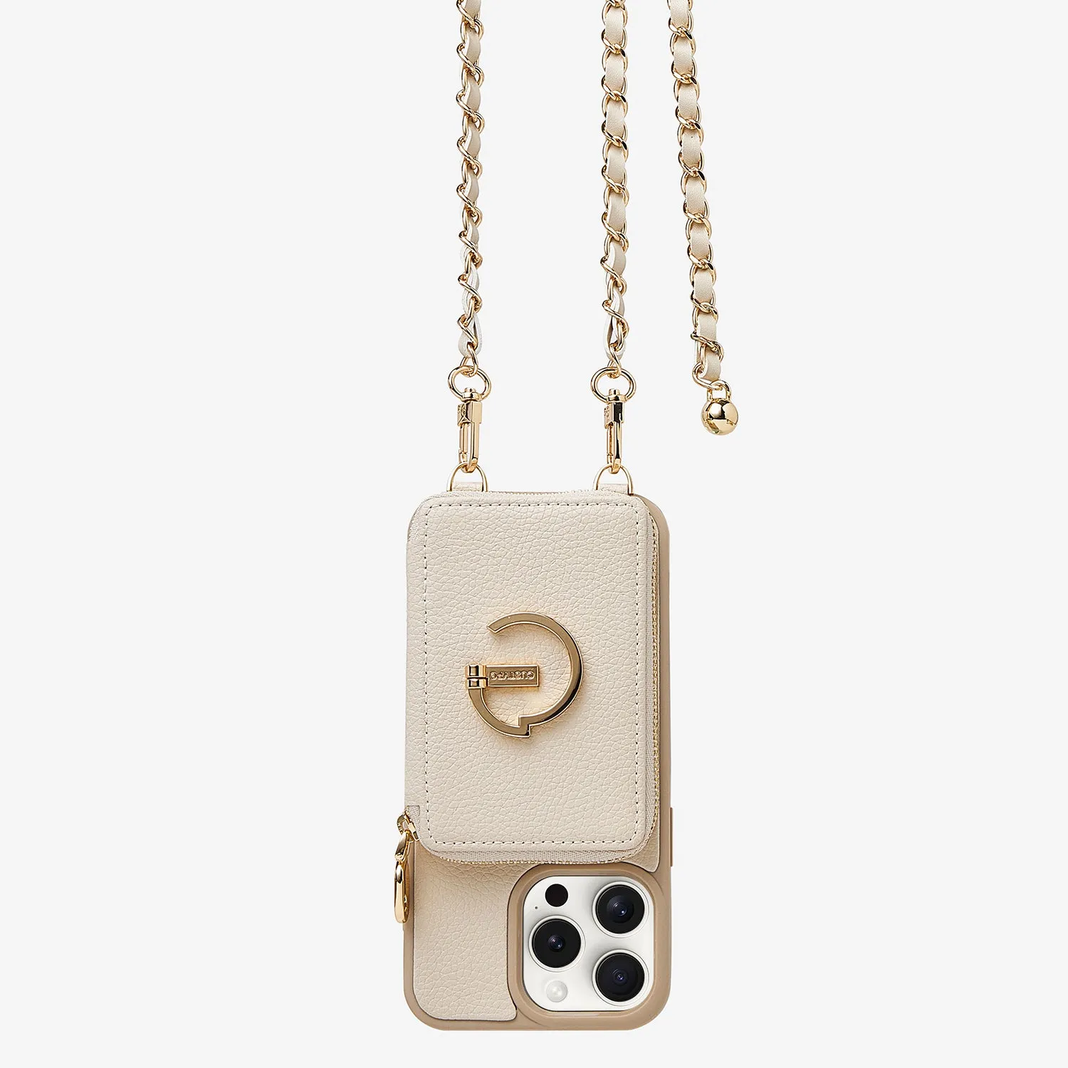 Protective Design Carbon Fiber LuxeCharm- Lychee Phone Case with Adjustable Crossbody Chain Strap for iPhone Series