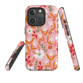 Soft Interior Gloss Texture iPhone MagSafe Tough Case -  Pink and Orange Floral By Lee Foster Wilson